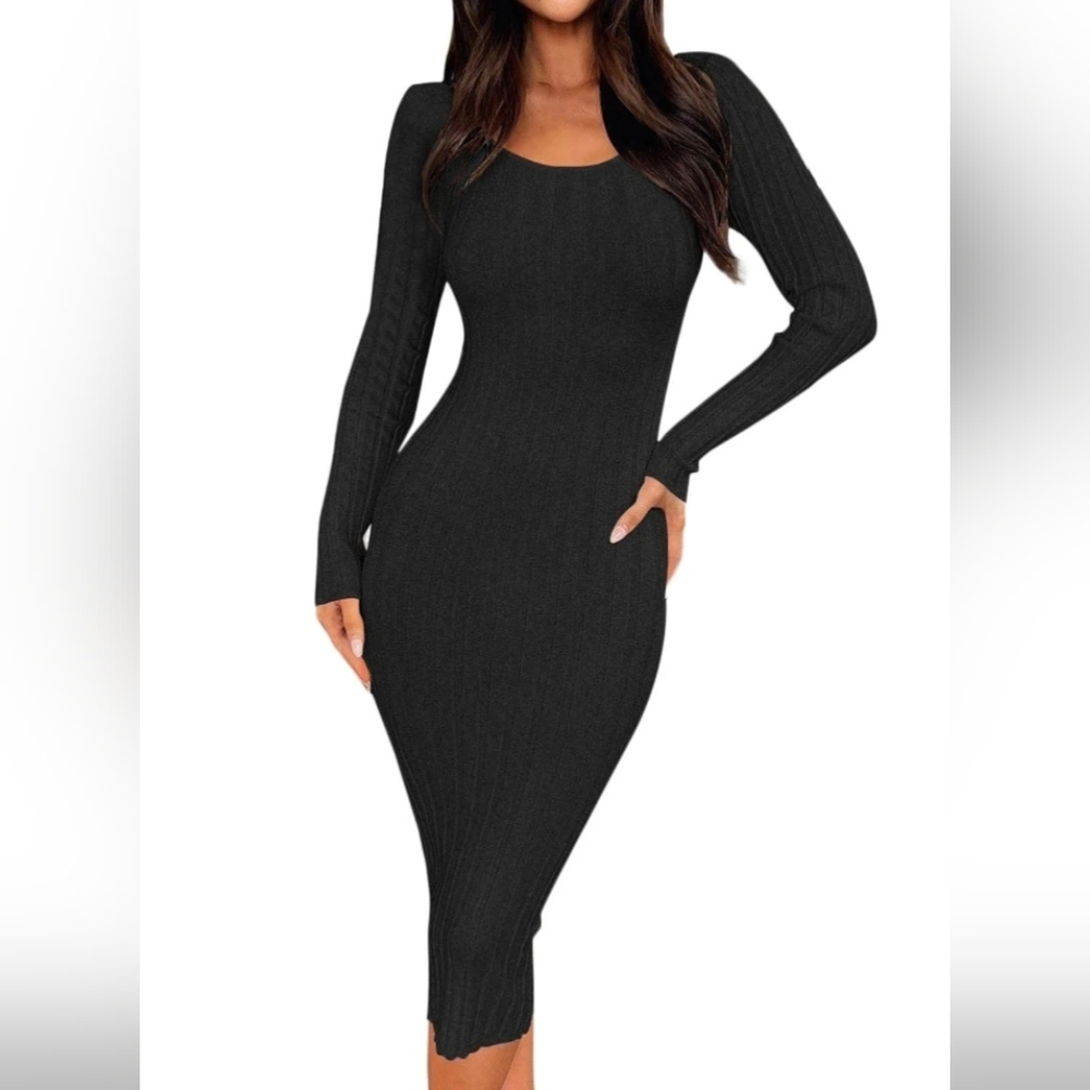 NWOT Nine West Elegant Black Long Sleeve Ribbed Dress